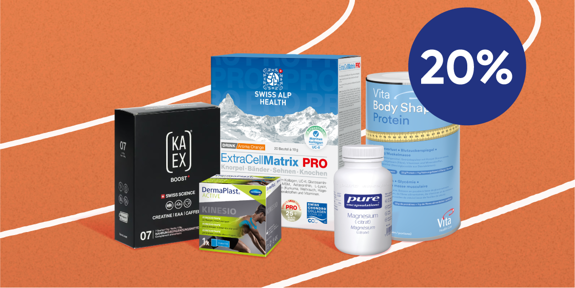 Selezione di integratori alimentari per lo sport con 20 % di sconto da Amavita per più energia e performance