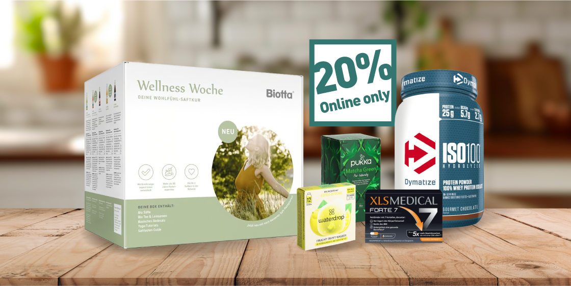 Amavita Ernährungsprodukte im Onlineshop: Whey Protein, Biotta Wellness Woche, Formoline L112 Extra, Sirocco Tee und Modifast Kartoffel-Lauch-Suppe. Jetzt 20% Rabatt online auf Ernährungskategorie.