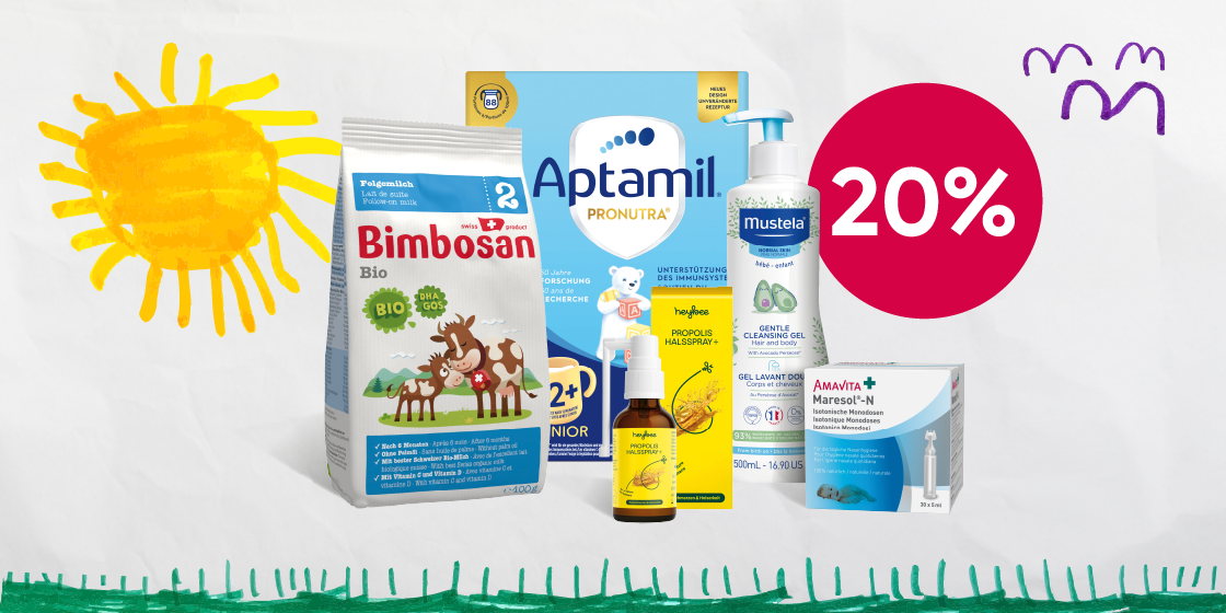 Familienangebote mit 20 % Rabatt auf Pflege‑ und Ernährungsprodukte bekannter Marken