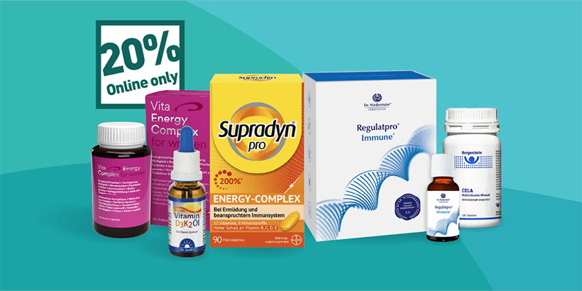 20% de rabais sur les compléments pour l’immunité, dont Supradyn et Vita Energy – dans la boutique en ligne Amavita.