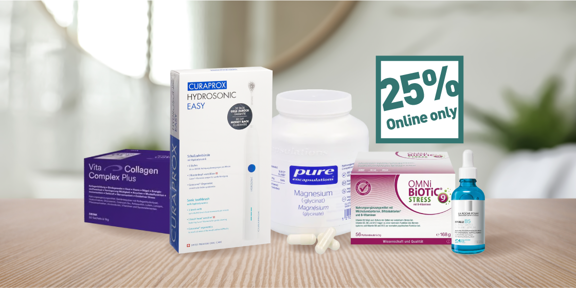 25 % Rabatt auf Nahrungsergänzungen sowie Beauty- und Körperpflegeprodukte im Amavita Onlineshop