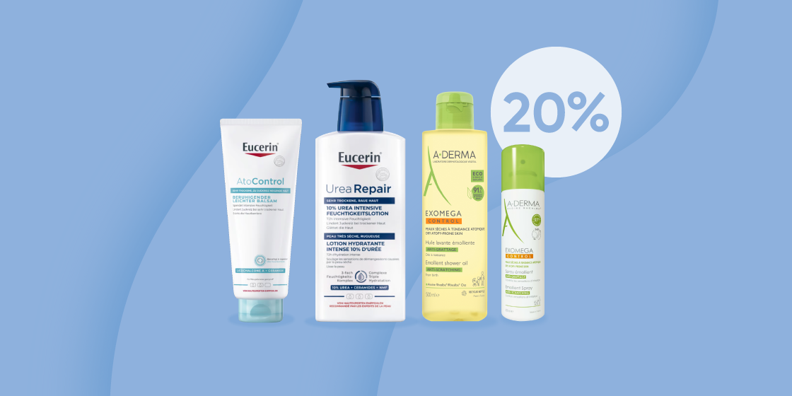 Fokus trockene Haut – 20% auf die trockene Haut-Linien von Eucerin und A-Derma