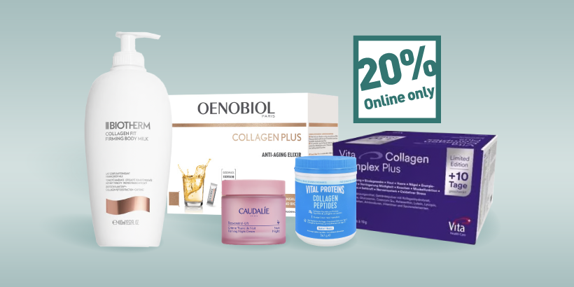 Exclusivement en ligne: 20% sur les produits au collagène