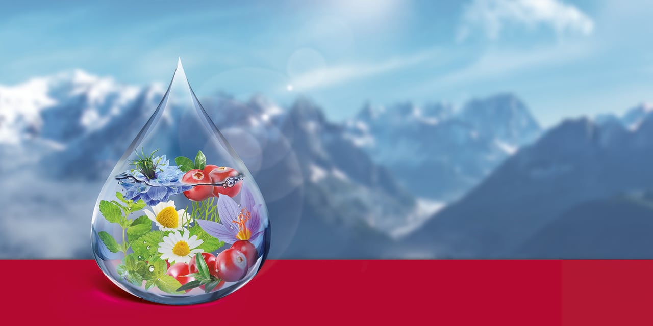 Banner di Alpinamed con focus su prodotti naturali per la salute dalla Svizzera