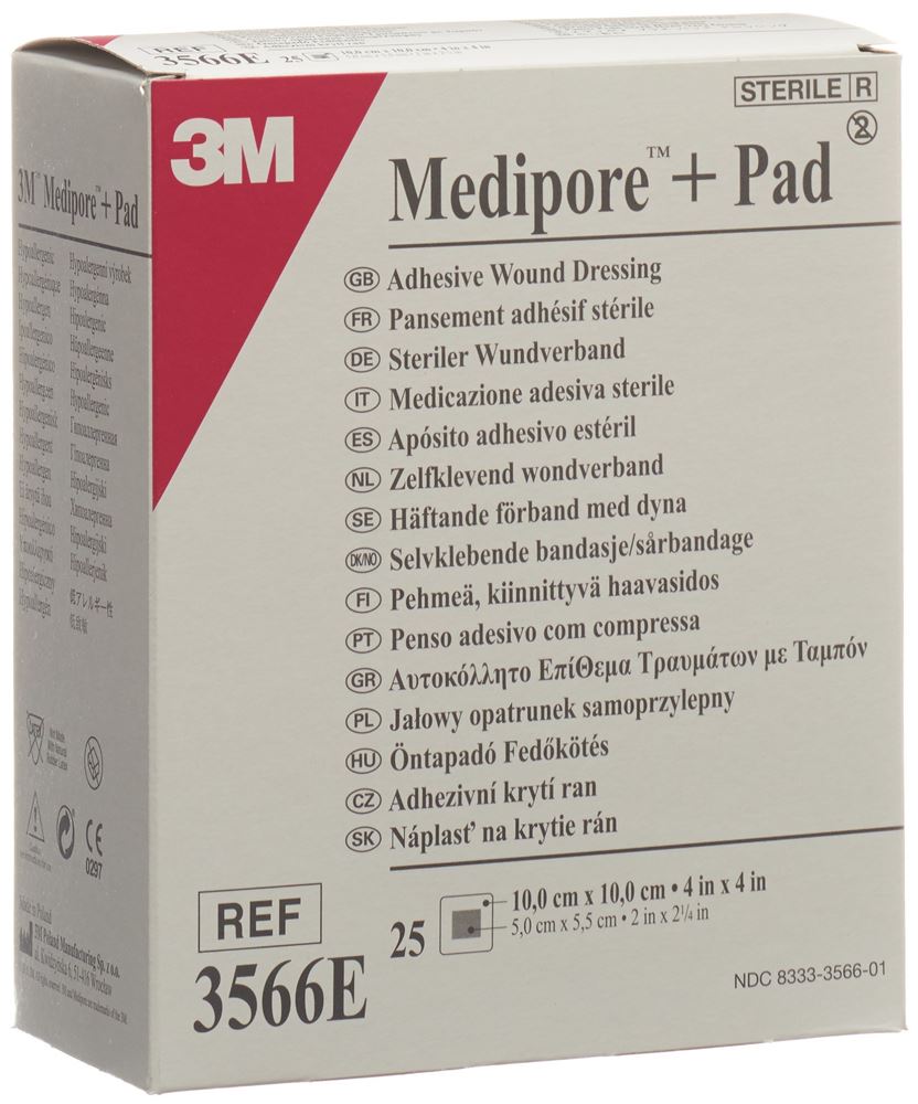 3M Medipore+Pad 10x10cm Wundkissen 5×5.5cm 25 Stk