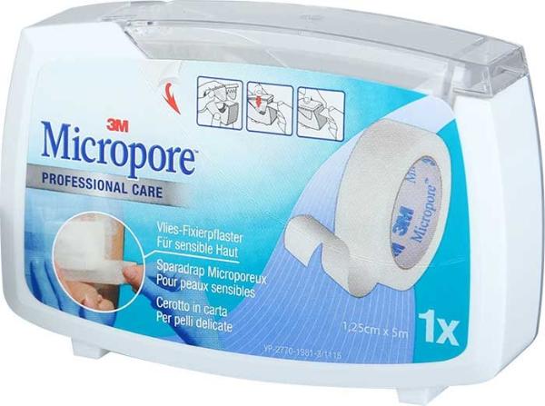 3M Micropore Vlies Rollenpflaster mit Dispenser 12.5mmx5m weiss