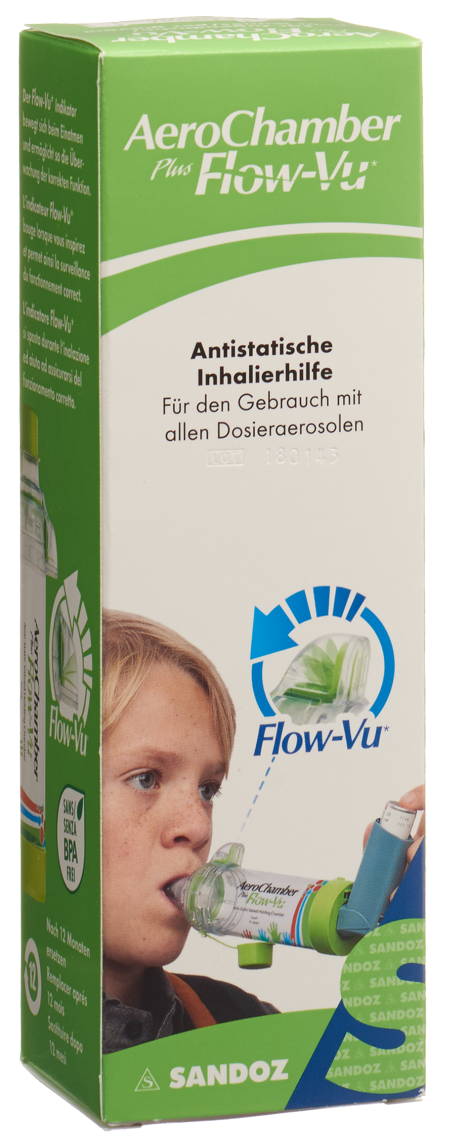 AeroChamber Plus Flow-Vu ohne Maske (5+ Jahre) grün
