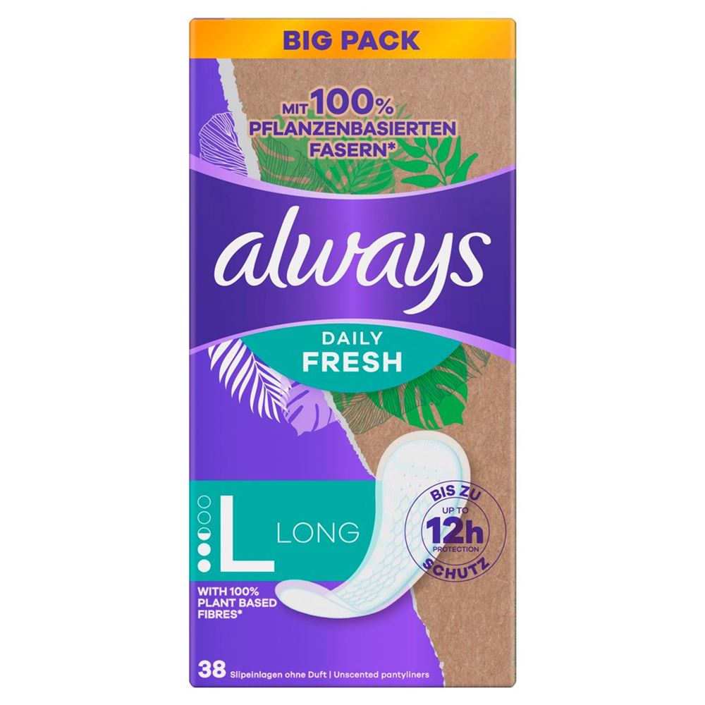 always Slipeinlage Daily Fresh mit 100% pflanzenbasierten Fasern Long BigPack 38 Stk
