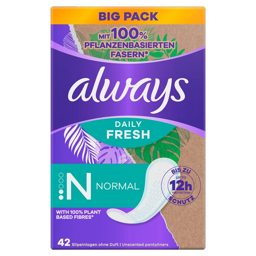 always Slipeinlage Daily Fresh mit 100% pflanzenbasierten Fasern Normal BigPack 42 Stk