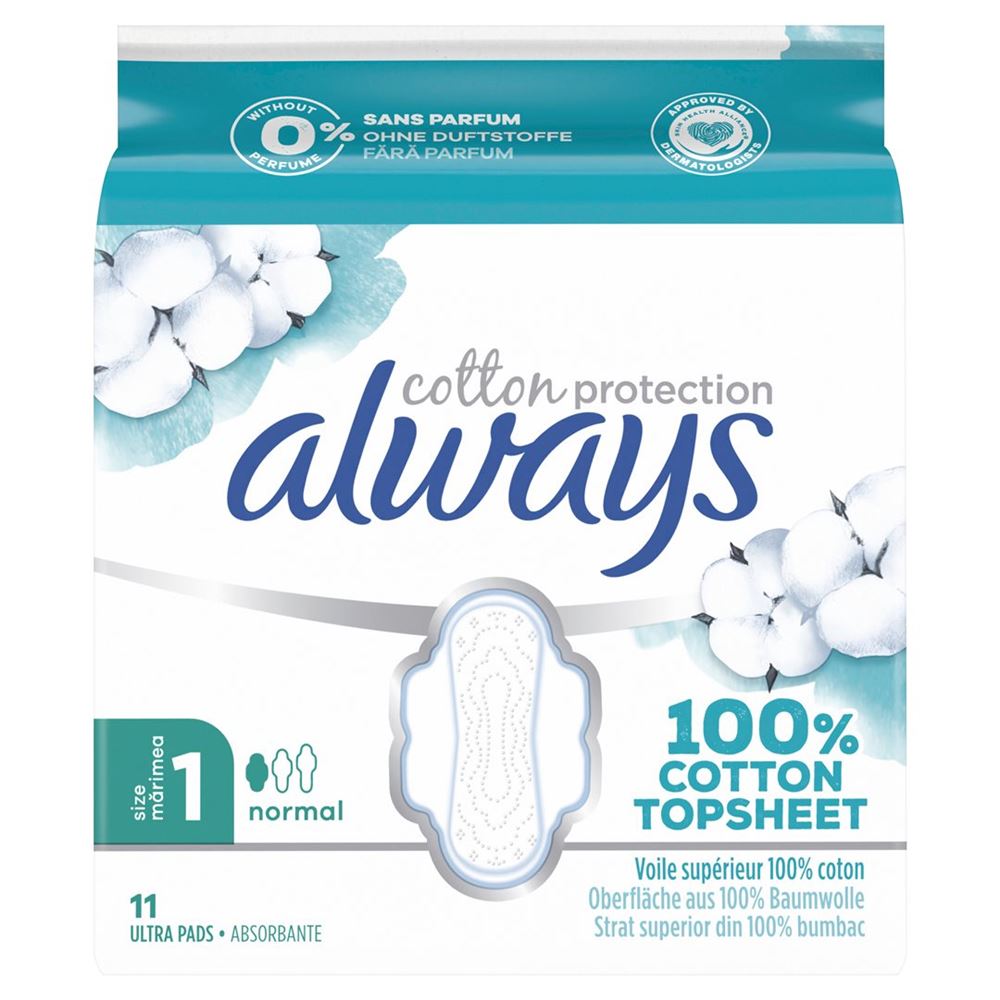 always Ultra Binde Cotton Protection Gr1 Normal mit Flügeln Magic Paper 11 Stk