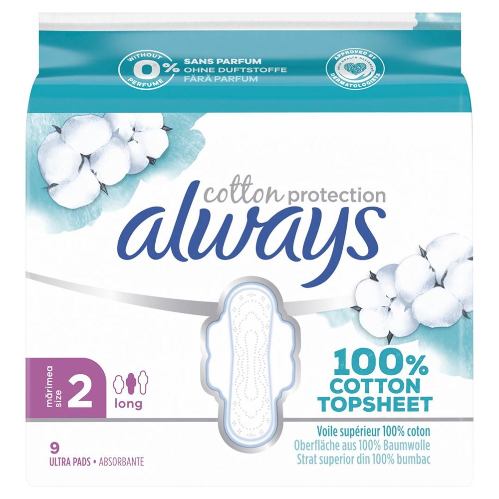 always Ultra Binde Cotton Protection Gr2 Long mit Flügeln Magic Paper 9 Stk