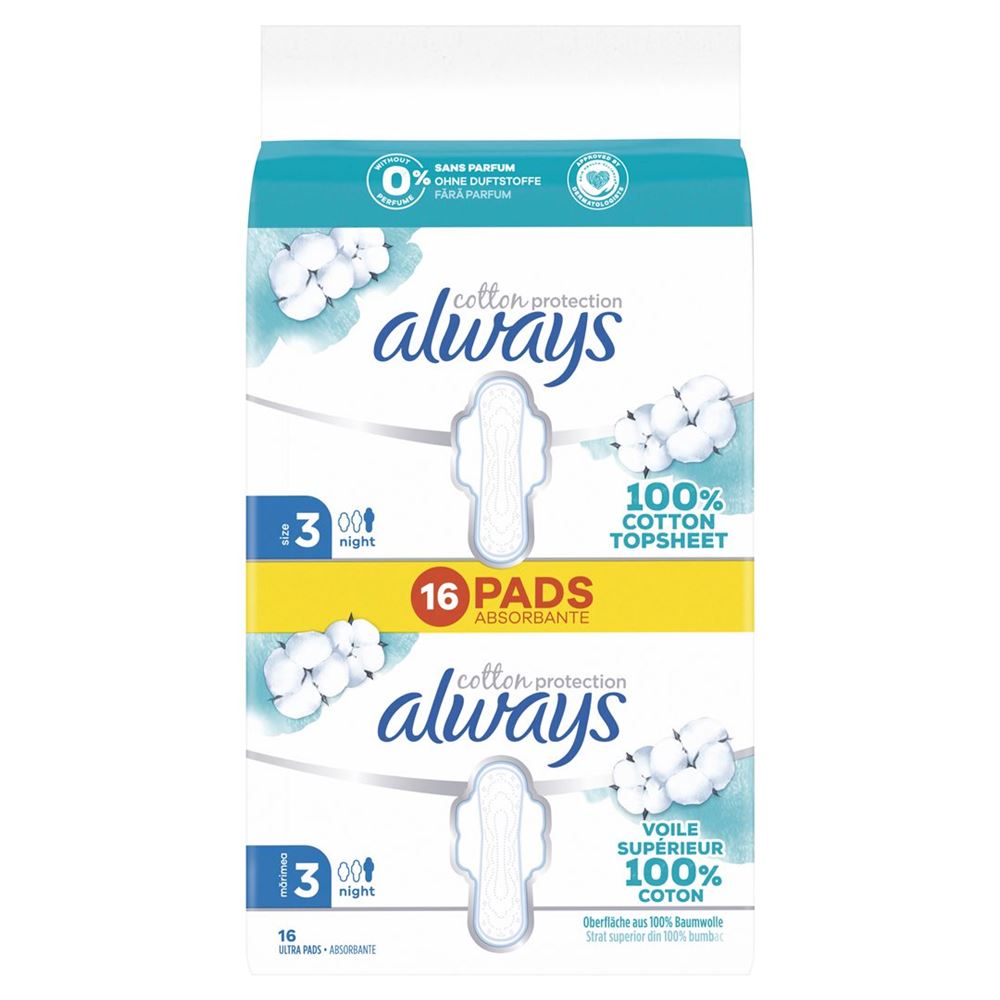 always Ultra Binde Cotton Protection Gr3 Night mit Flügeln BigPack 16 Stk