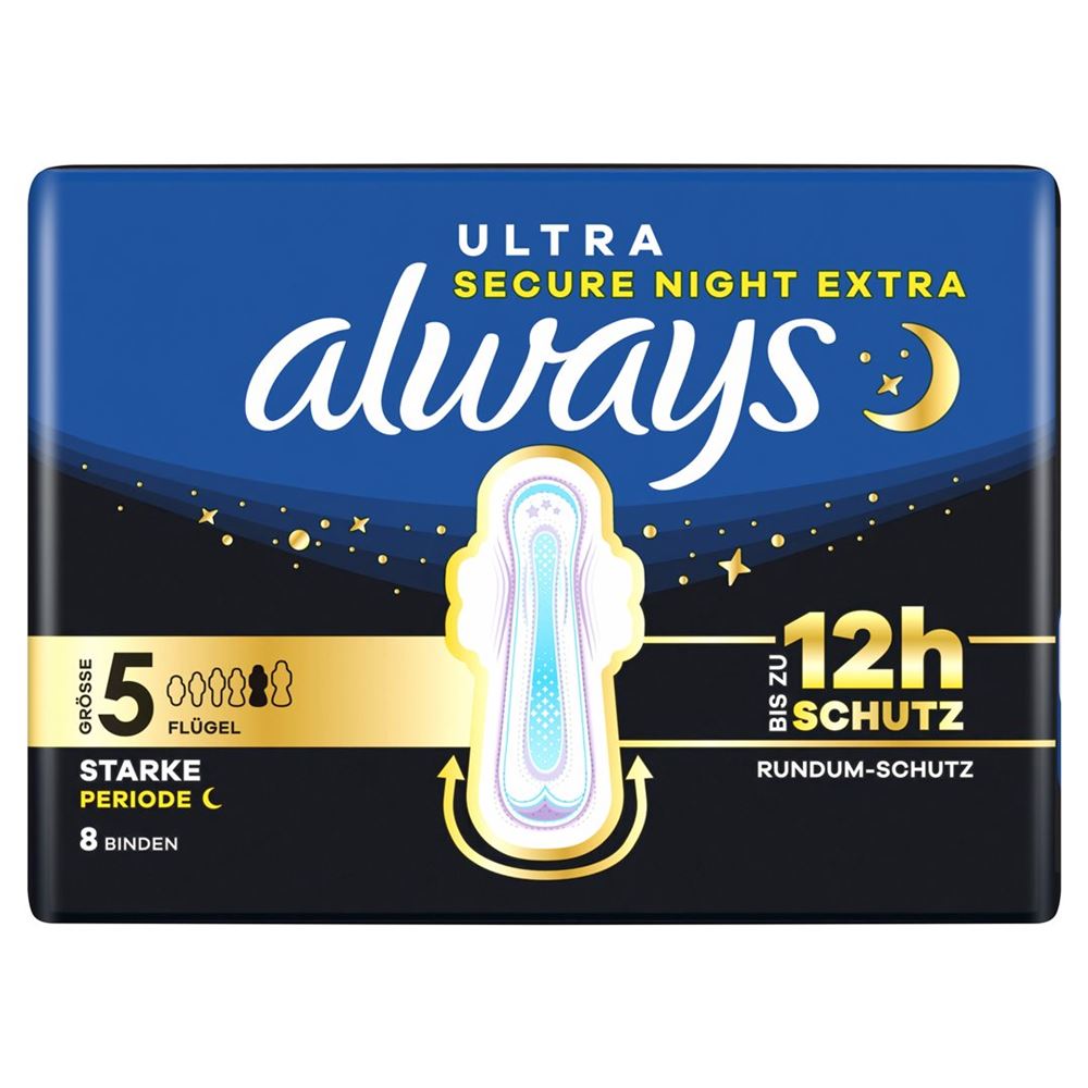 always Ultra Binde Gr5 Secure Night Extra mit Flügeln 8 Stk