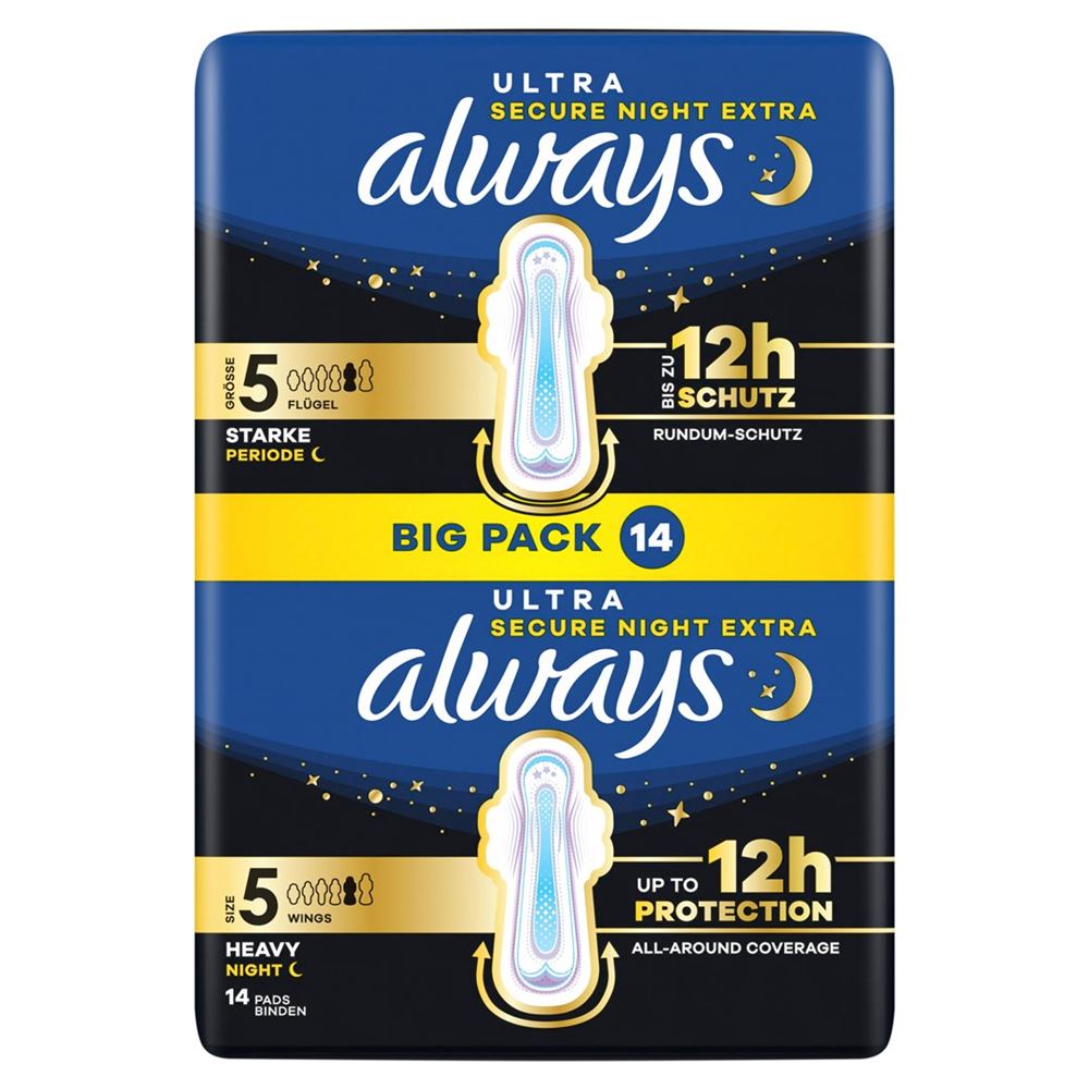 always Ultra Binde Gr5 Secure Night Extra mit Flügeln BigPack 14 Stk
