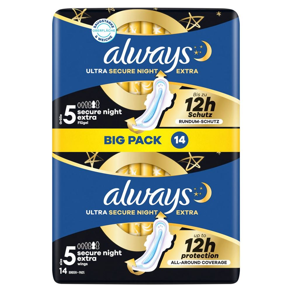 always Ultra Binde Secure Night Extra mit Flügeln BigPack 14 Stk