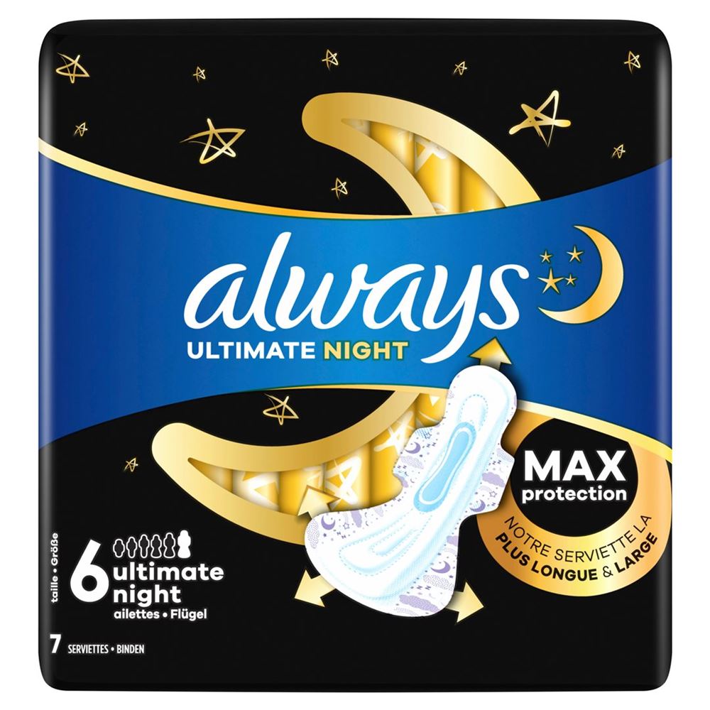 always Ultra Binde Ultimate Night Gr6 Max Protection mit Flügeln 7 Stk