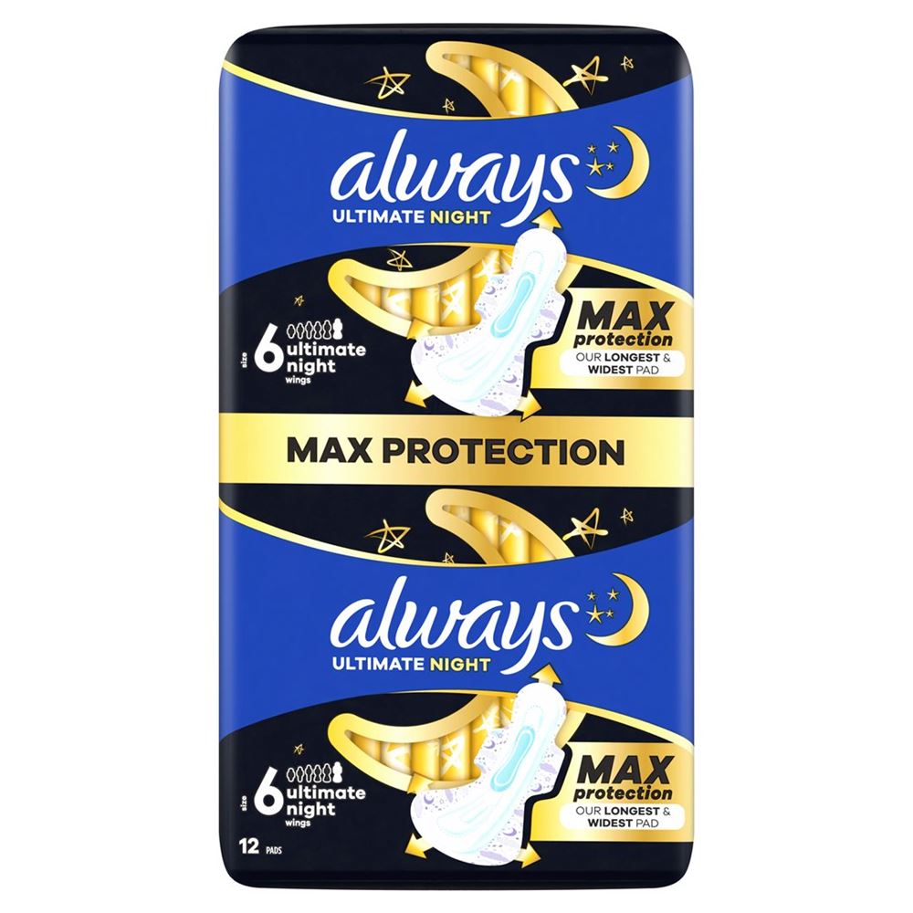 always Ultra Binde Ultimate Night Gr6 Max Protection mit Flügeln BigPack 12 Stk