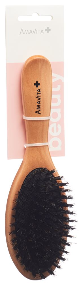 Amavita Beauty Holzbürste Wildschweinborsten oval Buchenholz