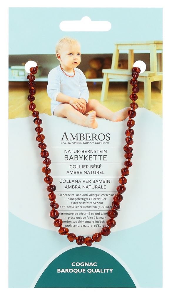 Amberos Natur Bernsteinkette Baby Baroque Cognac