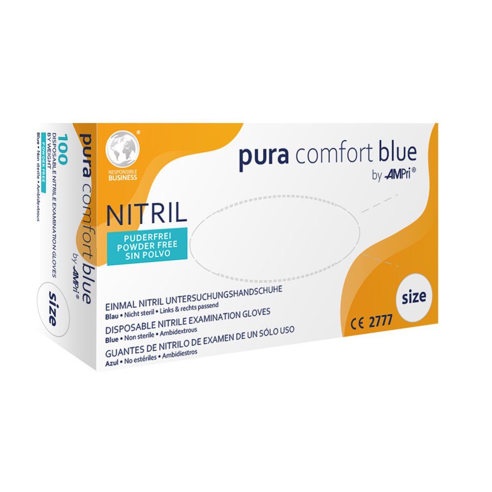 Ampri Nitril Einweg Handschuhe Pura Comfort L latexfrei blau Box 100 Stk