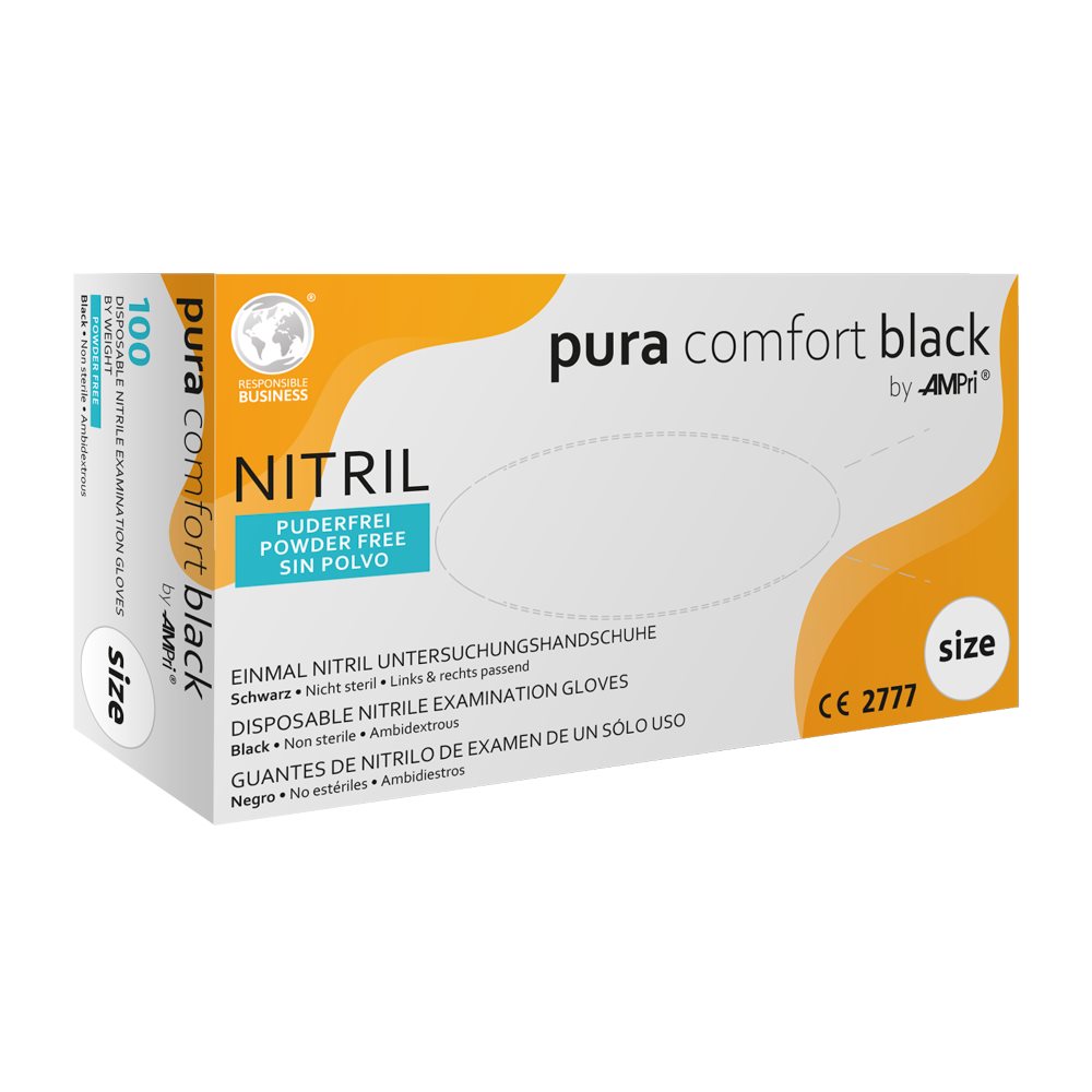 Ampri Nitril Einweg Handschuhe Pura Comfort L latexfrei schwarz Box 100 Stk