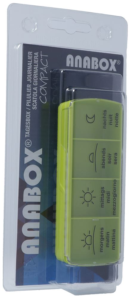Anabox Medidispenser compact Tagesbox grün 4 Fächer im Blister deutsch/französisch/italienisch