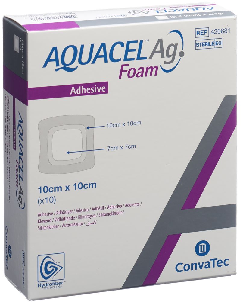 Aquacel Ag Foam Schaumverband adhäsiv 10x10cm 10 Stk