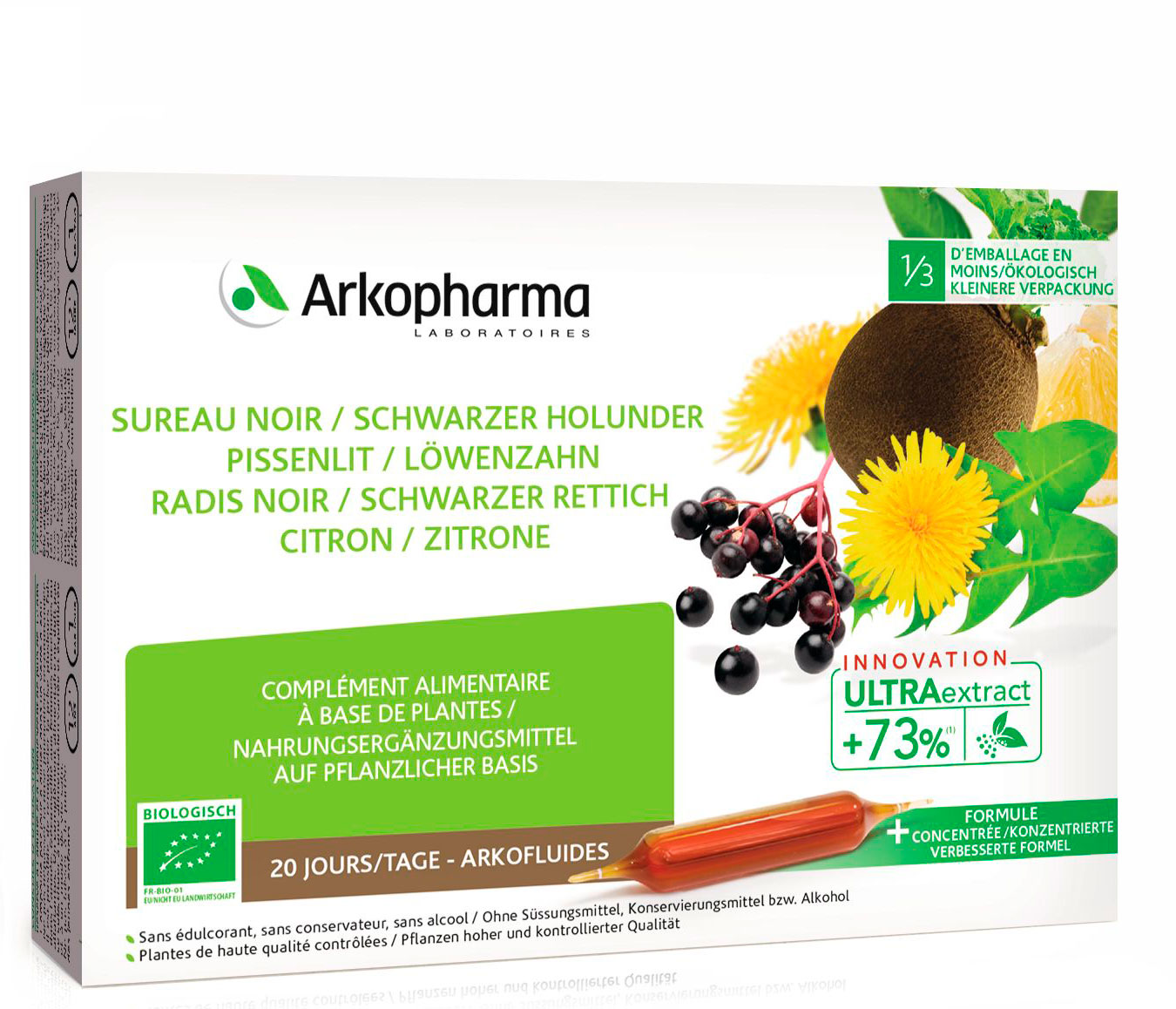 Arkofluide Holunder Rettich Löwenzahn Zitrone Bio Trinkamp 20 Stk