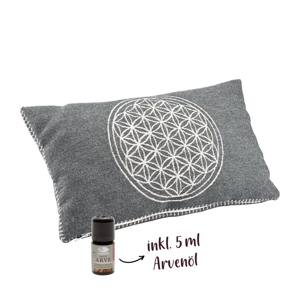 Aromalife Arvenkissen Lebensblume 20x35cm inklusiv ätherischem Öl Arve 5 ml