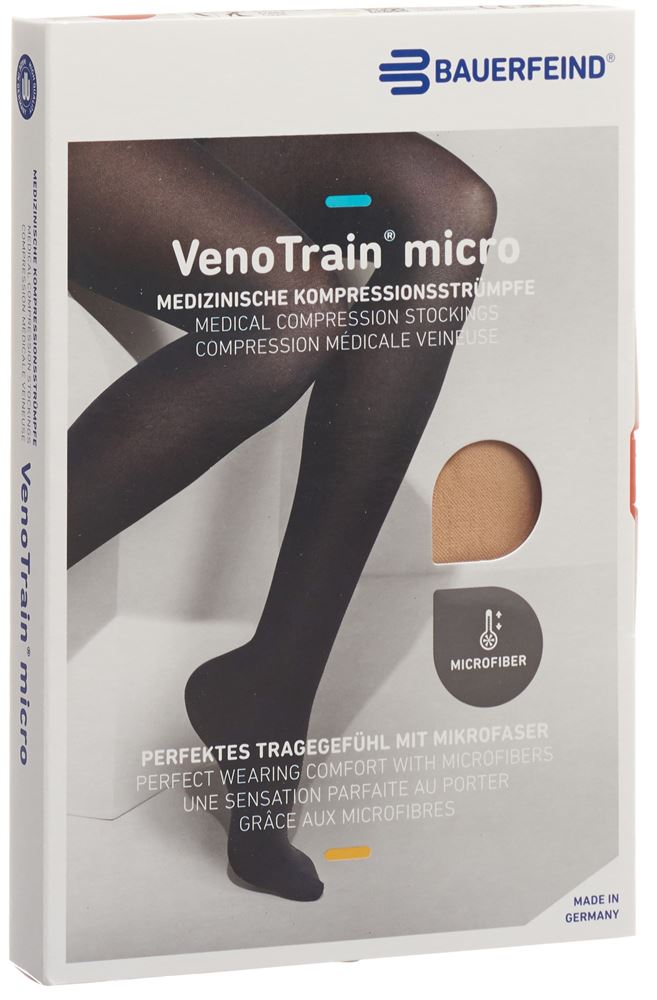 Bauerfeind VenoTrain Micro Kkl2 AD L normal/long geschlossene Fussspitze creme 1 Paar