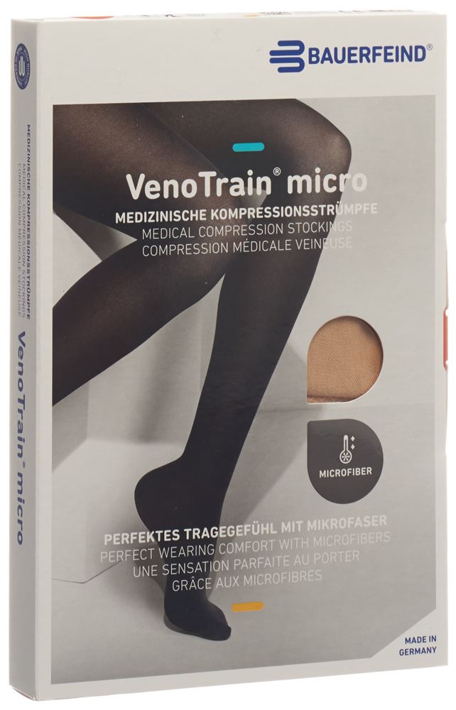 Bauerfeind VenoTrain Micro Kkl2 AD L plus/short offene Fussspitze creme 1 Paar