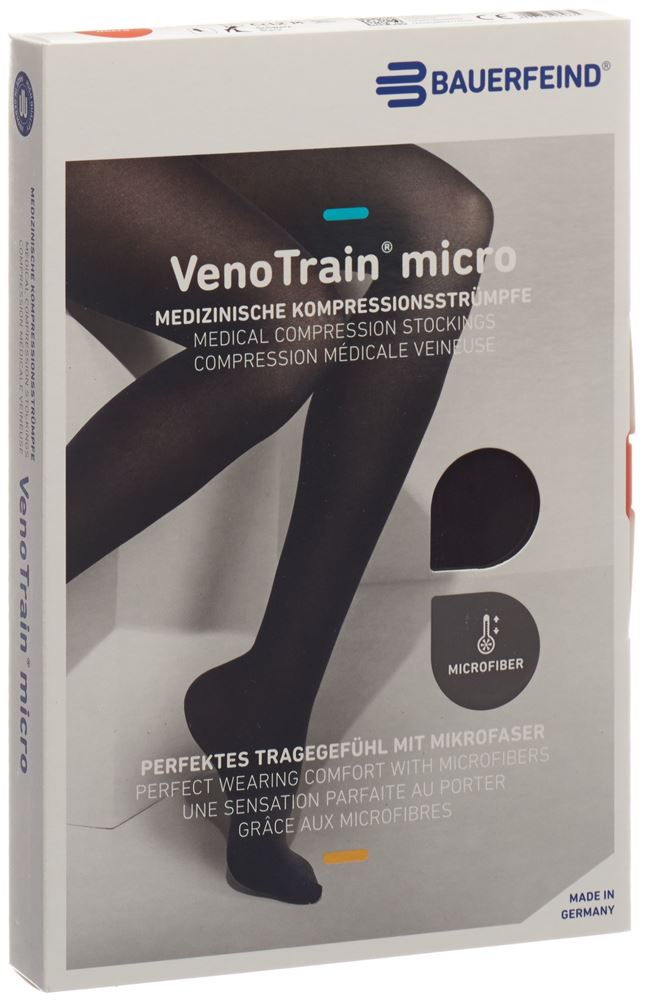 Bauerfeind VenoTrain Micro Kkl2 AD L plus/short offene Fussspitze schwarz 1 Paar