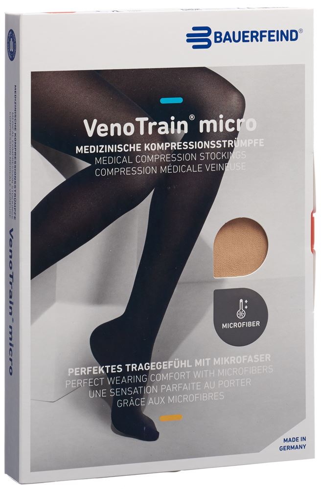 Bauerfeind VenoTrain Micro Kkl2 AD M normal/short offene Fussspitze creme 1 Paar