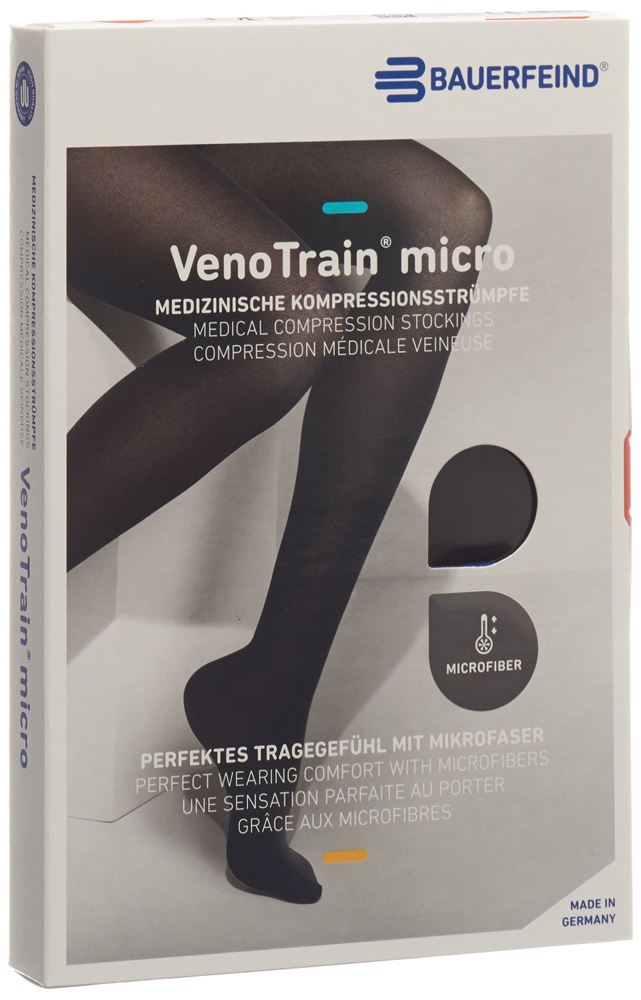 Bauerfeind VenoTrain Micro Kkl2 AD M normal/short offene Fussspitze schwarz 1 Paar