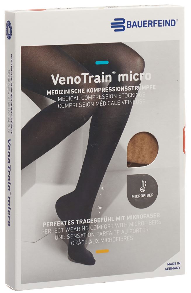 Bauerfeind VenoTrain Micro Kkl2 AD S normal/long geschlossene Fussspitze caramel 1 Paar