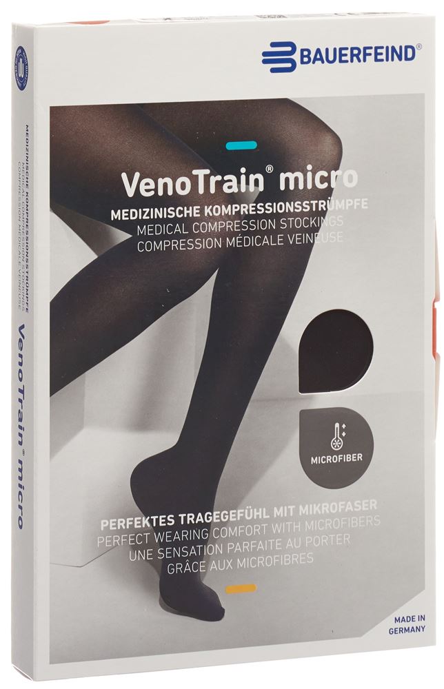 Bauerfeind VenoTrain Micro Kkl2 AD S normal/long offene Fussspitze schwarz 1 Paar