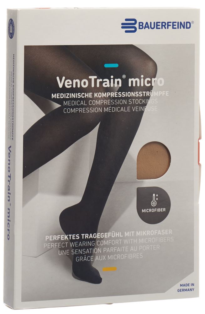 Bauerfeind VenoTrain Micro Kkl2 AD S plus/short geschlossene Fussspitze caramel 1 Paar