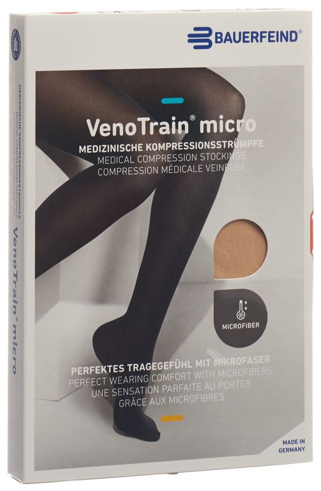 Bauerfeind VenoTrain Micro Kkl2 AD S plus/short geschlossene Fussspitze creme 1 Paar