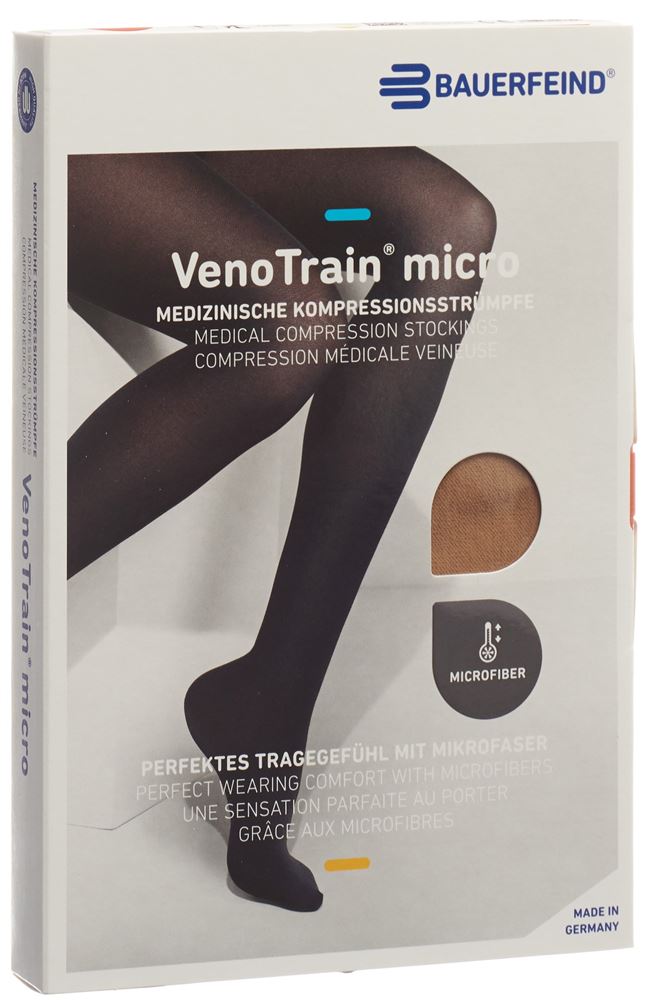 Bauerfeind VenoTrain Micro Kkl2 AD S plus/short offene Fussspitze caramel 1 Paar