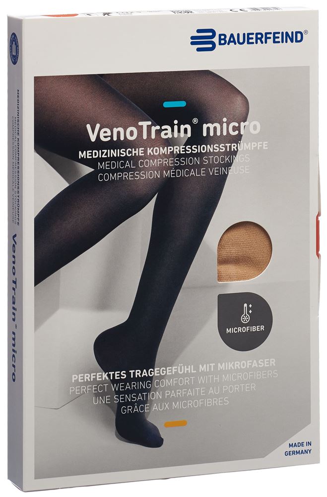 Bauerfeind VenoTrain Micro Kkl2 AG L normal/long offene Fussspitze Mikronoppenhaftband creme 1 Paar