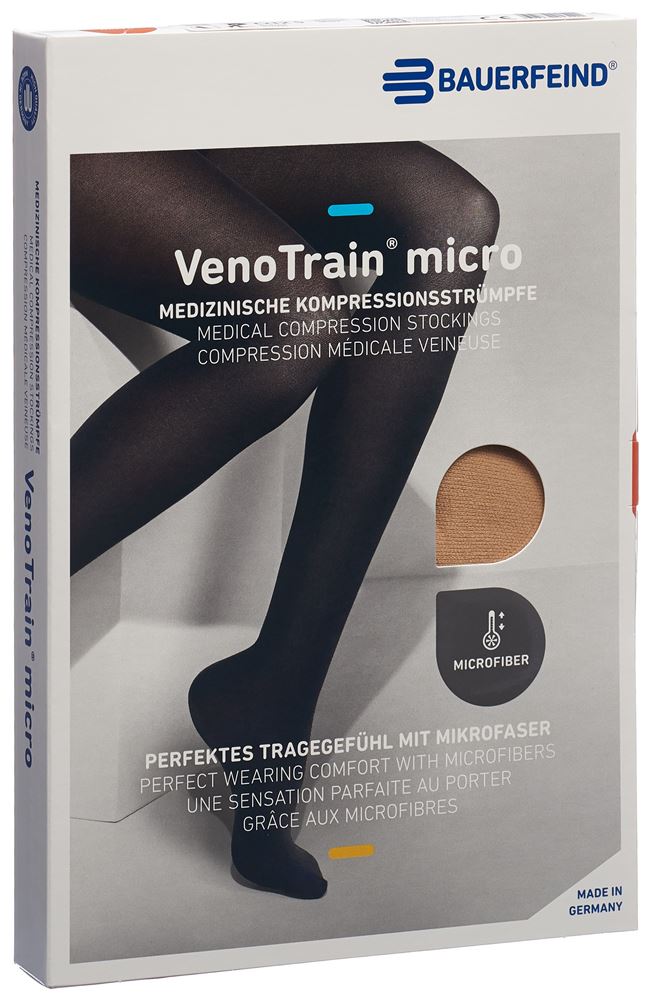 Bauerfeind VenoTrain Micro Kkl2 AG L normal/short geschlossene Fussspitze Noppenhaftband creme 1 Paar
