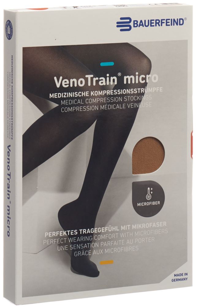 Bauerfeind VenoTrain Micro Kkl2 AG M plus/long offene Fussspitze Spitzenhaftband caramel 1 Paar