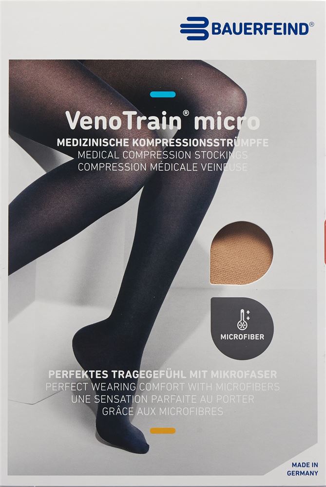 Bauerfeind VenoTrain Micro Kkl2 AG M plus/short offene Fussspitze Mikronoppenhaftband creme 1 Paar