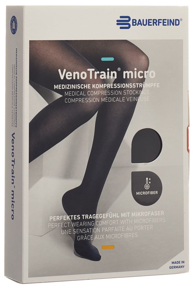 Bauerfeind VenoTrain Micro Kkl2 AG S normal/short geschlossene Fussspitze Mikronoppenhaftband schwarz 1 Paar