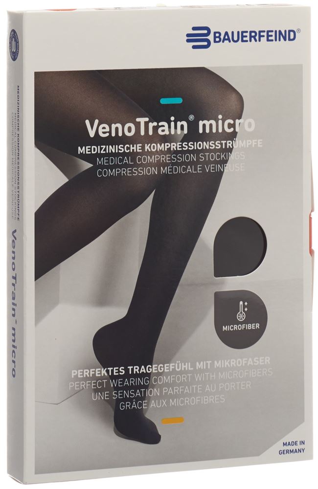 Bauerfeind VenoTrain Micro Kkl2 AG S normal/short geschlossene Fussspitze Spitzenhaftband schwarz 1 Paar