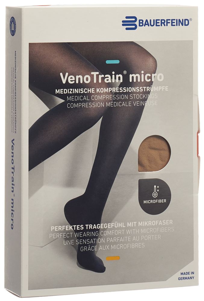 Bauerfeind VenoTrain Micro Kkl2 AT S plus/long geschlossene Fussspitze caramel