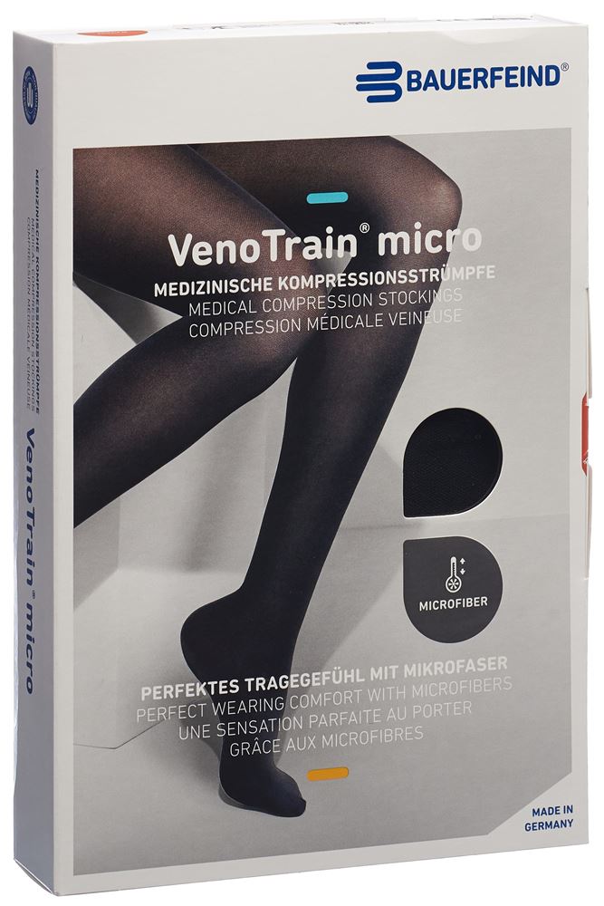 Bauerfeind VenoTrain Micro Kkl2 AT S plus/long offene Fussspitze schwarz