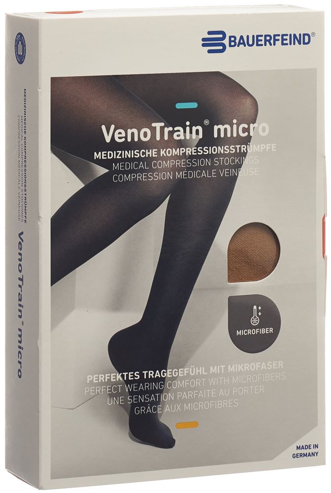 Bauerfeind VenoTrain Micro Kkl2 ATU M plus/long geschlossene Fussspitze caramel