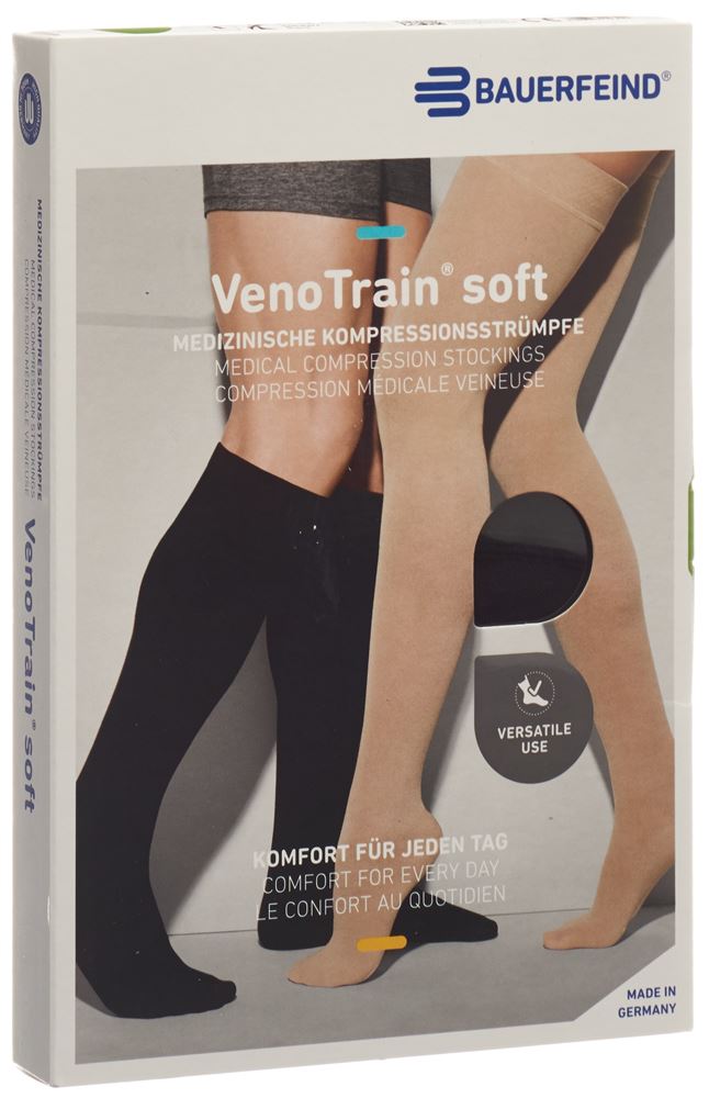 Bauerfeind VenoTrain Soft Kkl2 AD S normal/long offene Fussspitze schwarz 1 Paar