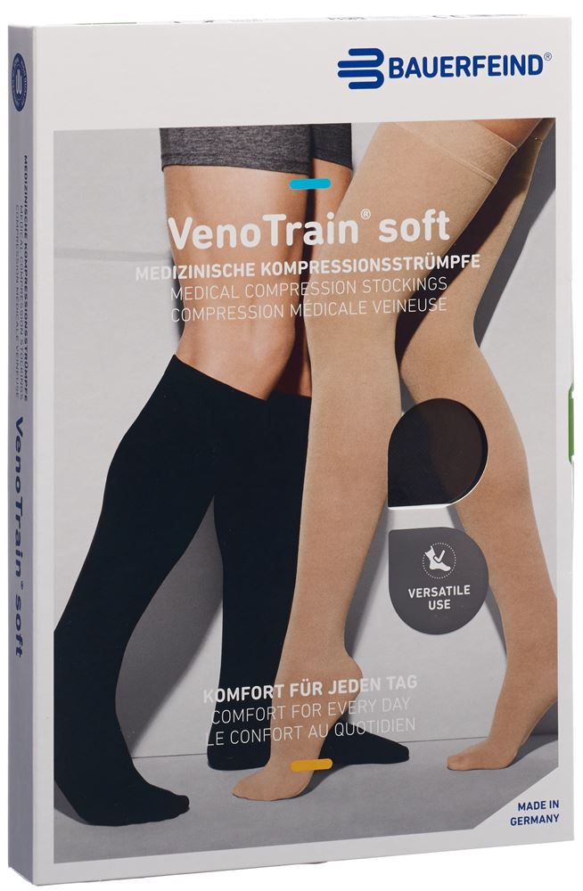 Bauerfeind VenoTrain Soft Kkl2 AD S normal/short offene Fussspitze schwarz 1 Paar